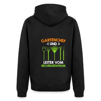 Gartenchef und Leiter vom Rechenzentrum - Unisex Premium Bio Zip Hoodie - Schwarz - Hinten - Nico (187cm)