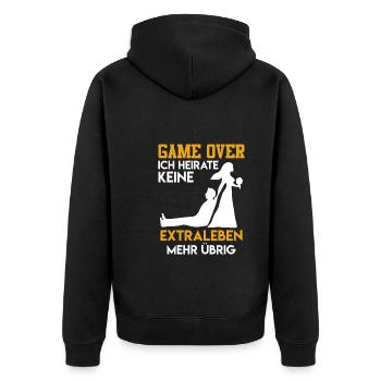 Game over - JGA Männer Hochzeit - Unisex Premium Bio Zip Hoodie - Schwarz - Hinten - Nico (187cm)