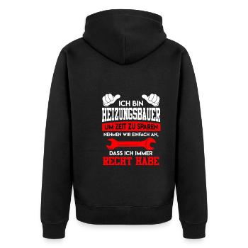Ich bin Heizungsbauer und habe immer Recht - Unisex Premium Bio Zip Hoodie - Schwarz - Hinten - Nico (187cm)