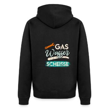 Gas Wasser Scheiße - Unisex Premium Bio Zip Hoodie - Schwarz - Hinten - Nico (187cm)