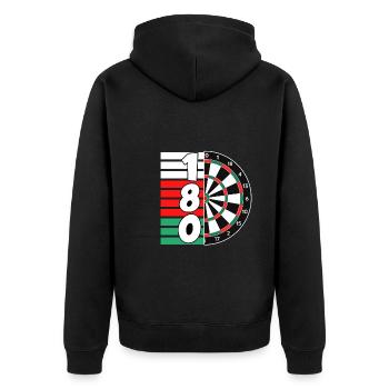 Darts Dartscheibe 180 Punkte 180er Dart - Unisex Premium Bio Zip Hoodie - Schwarz - Hinten - Nico (187cm)