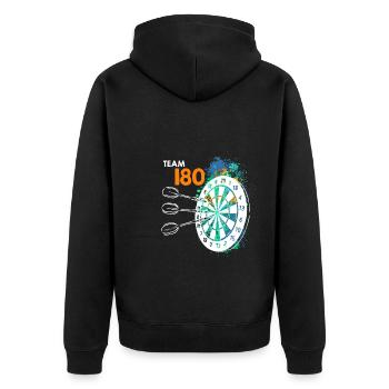 Team 180 Darts 180er Dartscheibe 180 in Dart - Unisex Premium Bio Zip Hoodie - Schwarz - Hinten - Nico (187cm)