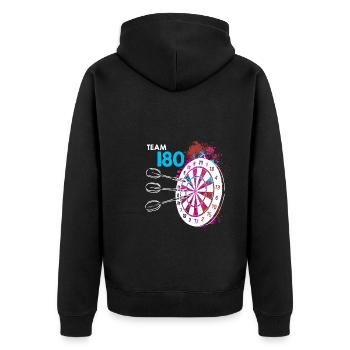 Team 180 Darts 180er Dartscheibe 180 in Dart - Unisex Premium Bio Zip Hoodie - Schwarz - Hinten - Nico (187cm)