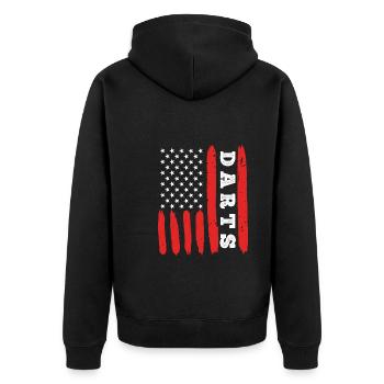 Dart USA Flag US Fan Darts - Unisex Premium Organic Zip Hoodie - black - Back - Nico (187cm)