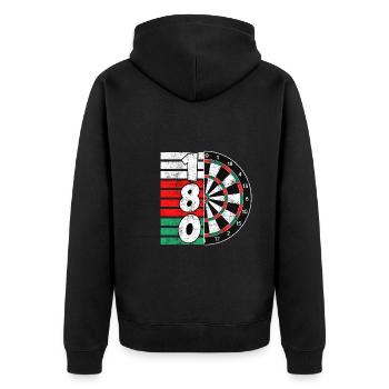 Darts Dartscheibe 180 Punkte 180er Dart - Unisex Premium Bio Zip Hoodie - Schwarz - Hinten - Nico (187cm)