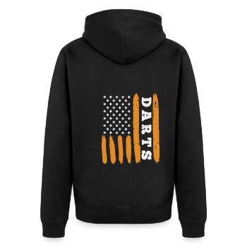 Dart USA Flagge US Fan Darts - Unisex Premium Bio Zip Hoodie - Schwarz - Hinten - Nico (187cm)