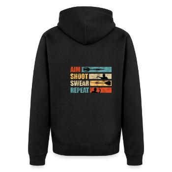 Darts Aim Shoot Swear Repeat Dart Zubehör Darts - Unisex Premium Bio Zip Hoodie - Schwarz - Hinten - Nico (187cm)
