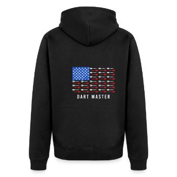 Dart Master USA Darts Pfeile - Unisex Premium Bio Zip Hoodie - Schwarz - Hinten - Nico (187cm)