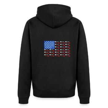 Dart Master USA Darts Pfeile - Unisex Premium Bio Zip Hoodie - Schwarz - Hinten - Nico (187cm)