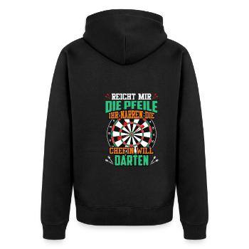 Frauen Darts Damen Dartpfeile Dartscheibe Dart - Unisex Premium Bio Zip Hoodie - Schwarz - Hinten - Nico (187cm)