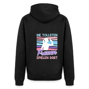 Tolle Frauen Darts Damen Dartpfeile Zubehör Dart - Unisex Premium Bio Zip Hoodie - Schwarz - Hinten - Nico (187cm)