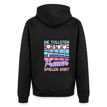 Tolle Frauen Darts Damen Dartpfeile Zubehör Dart - Unisex Premium Bio Zip Hoodie - Schwarz - Hinten - Nico (187cm)