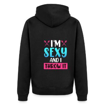 Frauen Darts Damen Dartpfeile Zubehör Dart - Unisex Premium Bio Zip Hoodie - Schwarz - Hinten - Nico (187cm)
