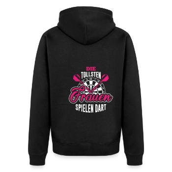 Tolle Frauen spielen Darts Damen Dart Zubehör Dart - Unisex Premium Bio Zip Hoodie - Schwarz - Hinten - Nico (187cm)