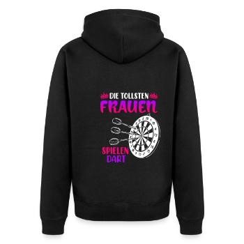 Frauen Darts Damen Dart Pfeile Zubehör Dart - Unisex Premium Bio Zip Hoodie - Schwarz - Hinten - Nico (187cm)