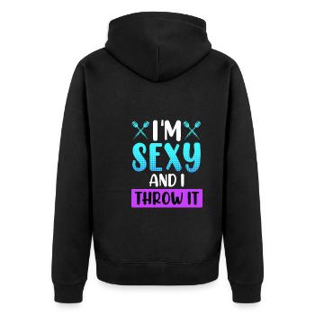 Frauen Darts Damen Dartpfeile Zubehör Dart - Unisex Premium Bio Zip Hoodie - Schwarz - Hinten - Nico (187cm)