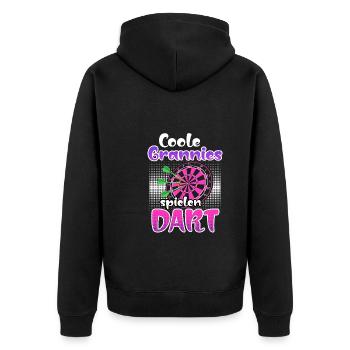 Coole Omas spielen Dart Frauen Darts Zubehör Dart - Unisex Premium Bio Zip Hoodie - Schwarz - Hinten - Nico (187cm)