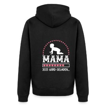 Mama 2023 loading Mutter schwanger Mädchen Mama - Unisex Premium Bio Zip Hoodie - Schwarz - Hinten - Nico (187cm)