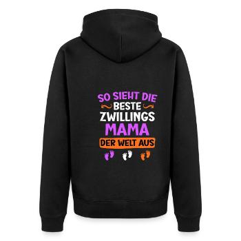 Zwillingsmama Mutter von Zwillinge Schwangere Mama - Unisex Premium Bio Zip Hoodie - Schwarz - Hinten - Nico (187cm)