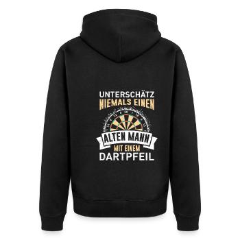 Unterschätze niemals einen alten Mann - Unisex Premium Bio Zip Hoodie - Schwarz - Hinten - Nico (187cm)