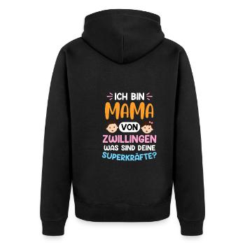 Zwillingsmama Mutter von Zwillingen Super Mama - Unisex Premium Bio Zip Hoodie - Schwarz - Hinten - Nico (187cm)