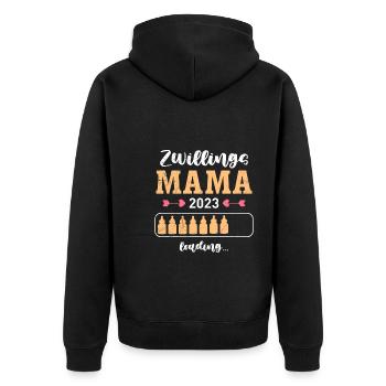 Zwillingsmama 2023 Mutter Zwillinge Baby Mama - Unisex Premium Bio Zip Hoodie - Schwarz - Hinten - Nico (187cm)