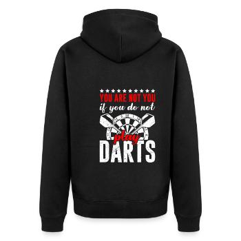 Funny Darts Player Saying Darts - Unisex Premium Organic Zip Hoodie - black - Back - Nico (187cm)