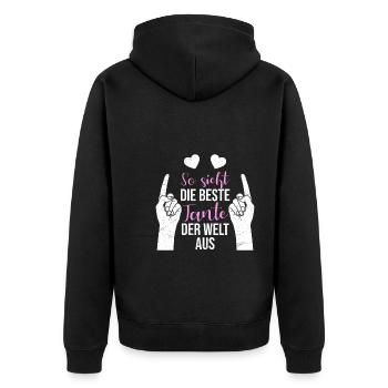 So sieht die beste Tante der Welt aus Coole Tante - Unisex Premium Bio Zip Hoodie - Schwarz - Hinten - Nico (187cm)