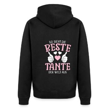 So sieht die beste Tante der Welt aus Onkel Tante - Unisex Premium Bio Zip Hoodie - Schwarz - Hinten - Nico (187cm)