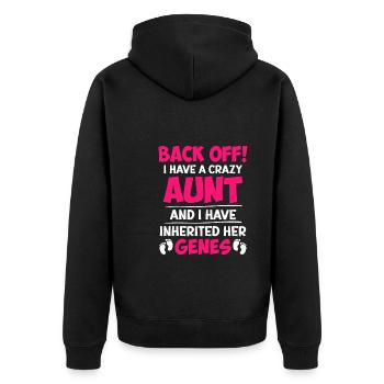 Attention j’ai les gènes de ma tante folle - Veste à capuche bio Premium Unisexe - noir - Dos - Nico (187cm)
