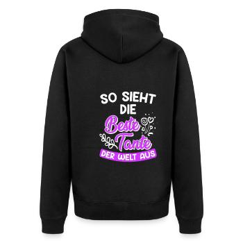 So sieht die Beste Tante der Welt aus Super Tante - Unisex Premium Bio Zip Hoodie - Schwarz - Hinten - Nico (187cm)