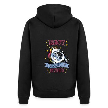 Best Uncle ever Bodybuilder Uncle Unicorn Uncle - Unisex Premium Organic Zip Hoodie - black - Back - Nico (187cm)