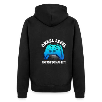 Onkel Level freigeschaltet Onkel - Unisex Premium Bio Zip Hoodie - Schwarz - Hinten - Nico (187cm)