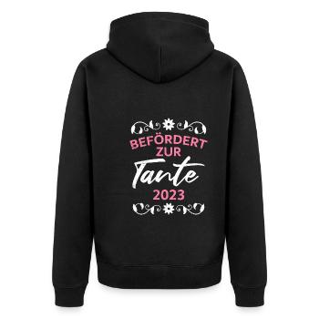 Befördert zur Tante 2023 Ich werde Tante - Unisex Premium Bio Zip Hoodie - Schwarz - Hinten - Nico (187cm)