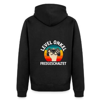 Level Onkel wird freigeschaltet Onkel - Unisex Premium Bio Zip Hoodie - Schwarz - Hinten - Nico (187cm)