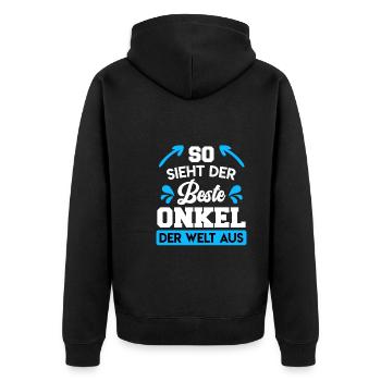 So sieht der beste Onkel der Welt aus - Unisex Premium Bio Zip Hoodie - Schwarz - Hinten - Nico (187cm)