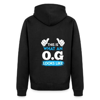 O.G. Onkel Gangster Onkel - Unisex Premium Bio Zip Hoodie - Schwarz - Hinten - Nico (187cm)