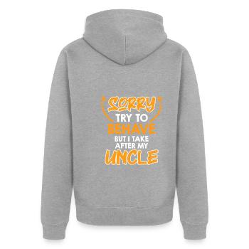 Essayez de me comporter - Veste à capuche bio Premium Unisexe - gris chiné - Dos - Nico (187cm)