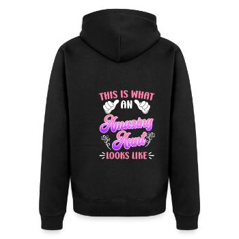 So sieht eine tolle Tante aus Nichte Neffe Tante - Unisex Premium Bio Zip Hoodie - Schwarz - Hinten - Nico (187cm)