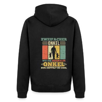 Zweifacher Onkel normaler Onkel - Unisex Premium Bio Zip Hoodie - Schwarz - Hinten - Nico (187cm)