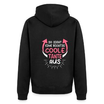So sieht eine coole Tante aus Beste Tante - Unisex Premium Bio Zip Hoodie - Schwarz - Hinten - Nico (187cm)