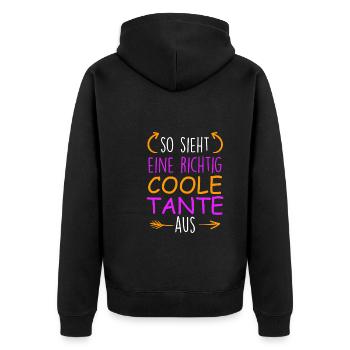 So sieht eine richtig coole Tante aus Super Tante - Unisex Premium Bio Zip Hoodie - Schwarz - Hinten - Nico (187cm)