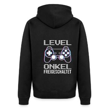 Level Unlocked Uncle - Unisex Premium Organic Zip Hoodie - black - Back - Nico (187cm)
