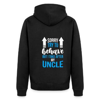 Ich komme nach meinem Onkel - Unisex Premium Bio Zip Hoodie - Schwarz - Hinten - Nico (187cm)