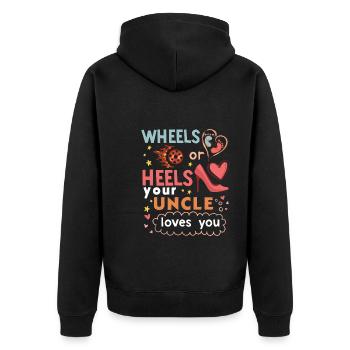 Roues ou talons que votre oncle vous aime - Veste à capuche bio Premium Unisexe - noir - Dos - Nico (187cm)