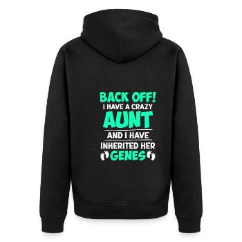 Attention j’ai les gènes de ma tante folle - Veste à capuche bio Premium Unisexe - noir - Dos - Nico (187cm)
