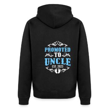 Onkel 2023 - Unisex Premium Bio Zip Hoodie - Schwarz - Hinten - Nico (187cm)