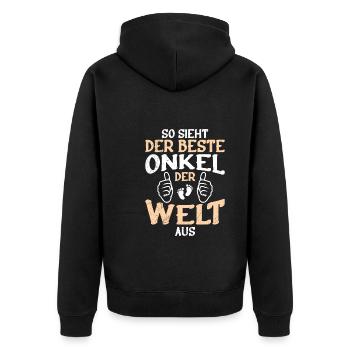 So sieht der beste Onkel der Welt aus - Unisex Premium Bio Zip Hoodie - Schwarz - Hinten - Nico (187cm)