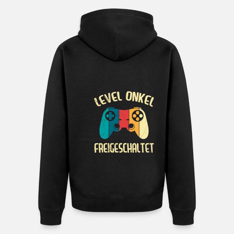 Level Onkel freigeschaltet Onkel - Unisex Premium Bio Zip Hoodie - Schwarz