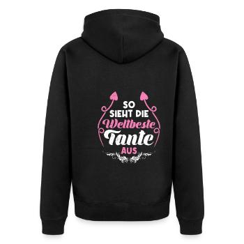So sieht die weltbeste Tante aus Beste Tante - Unisex Premium Bio Zip Hoodie - Schwarz - Hinten - Nico (187cm)